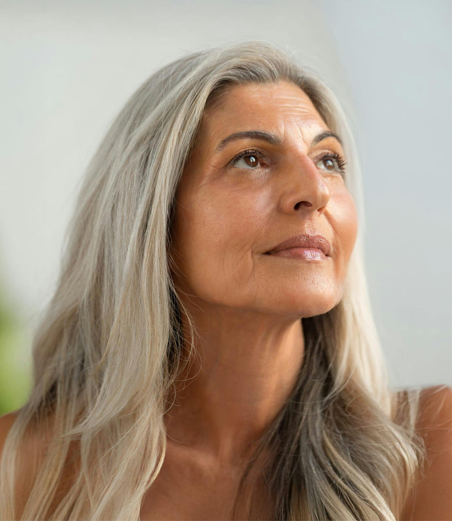 woman with long silver hair