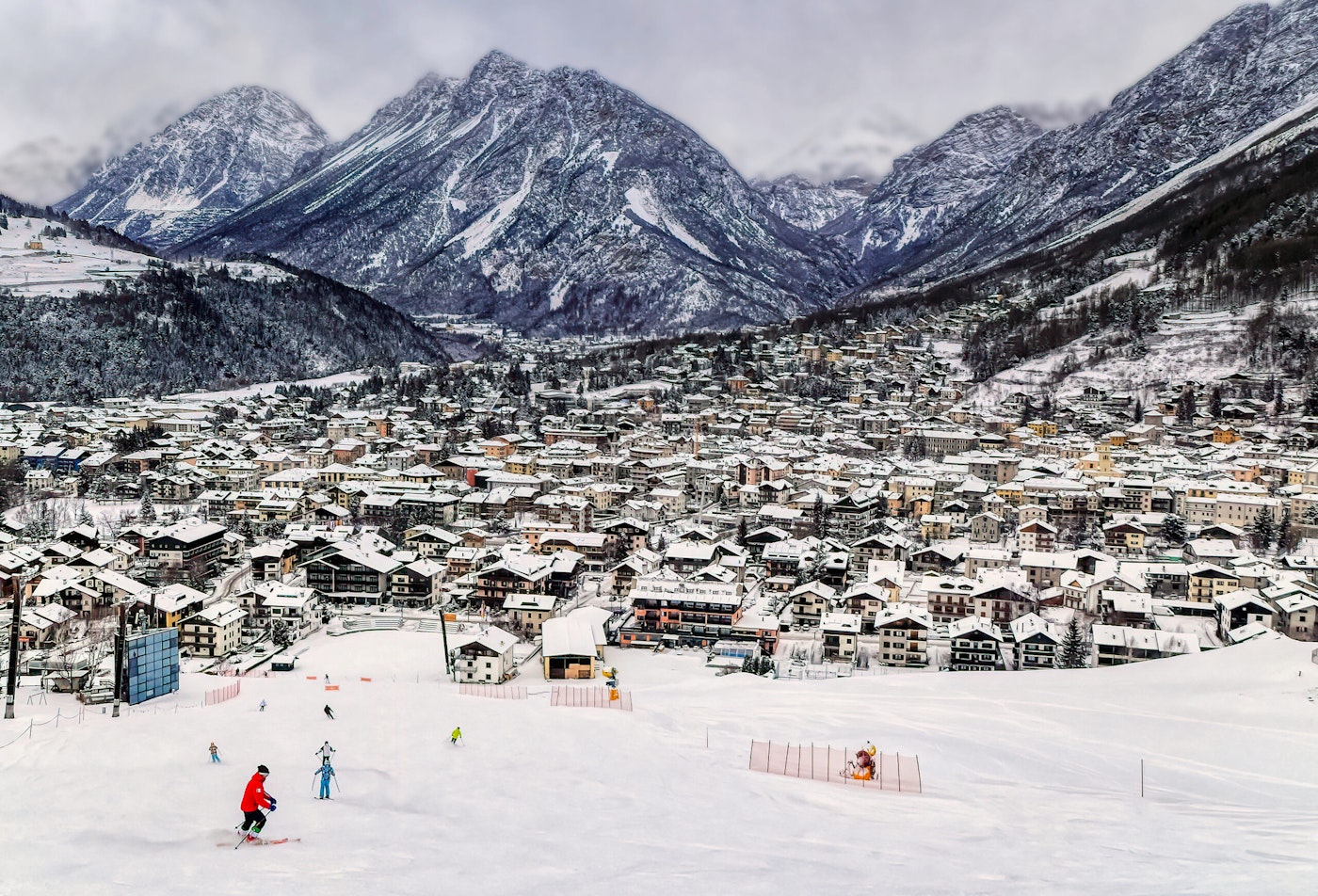 Overlook of a ski town in Bormio, Italy.