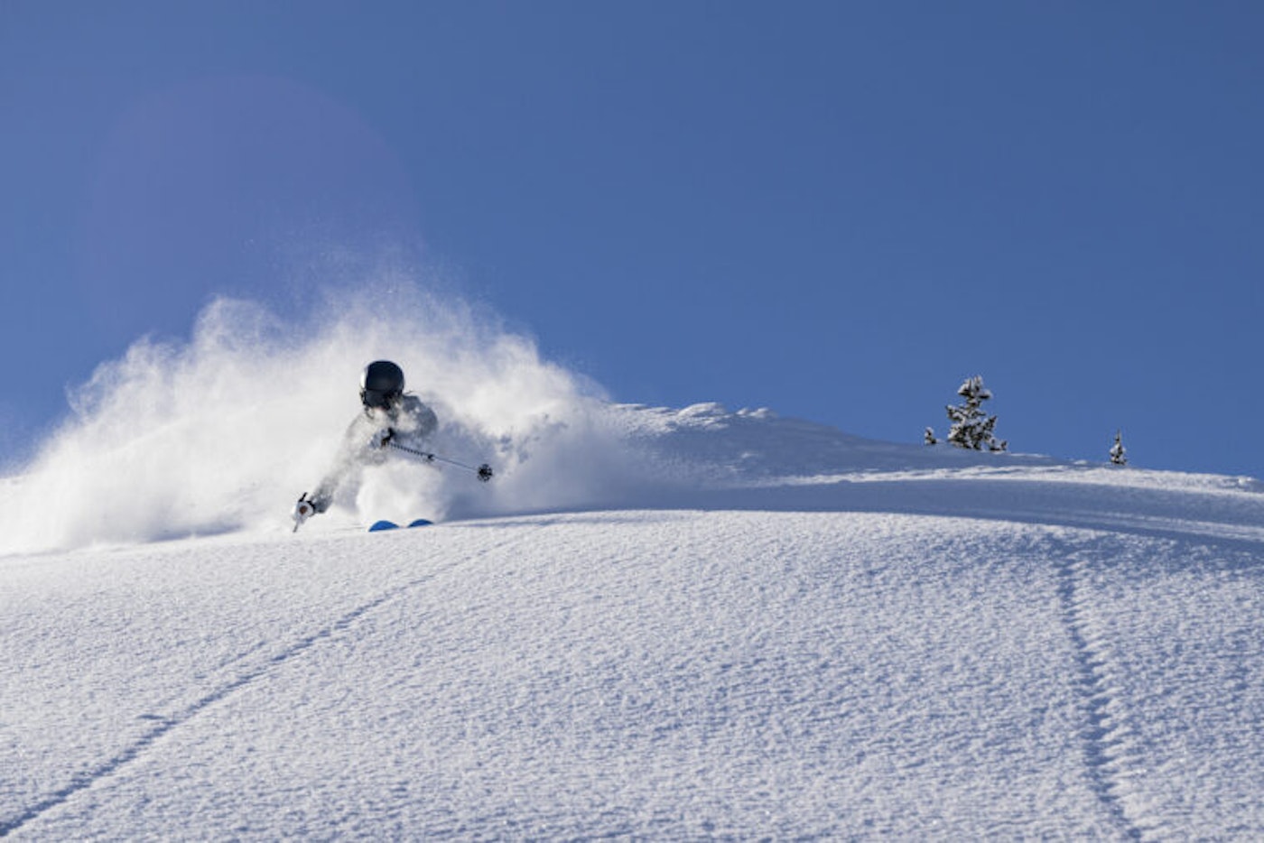 Skier Val Festivan skis through deep snow