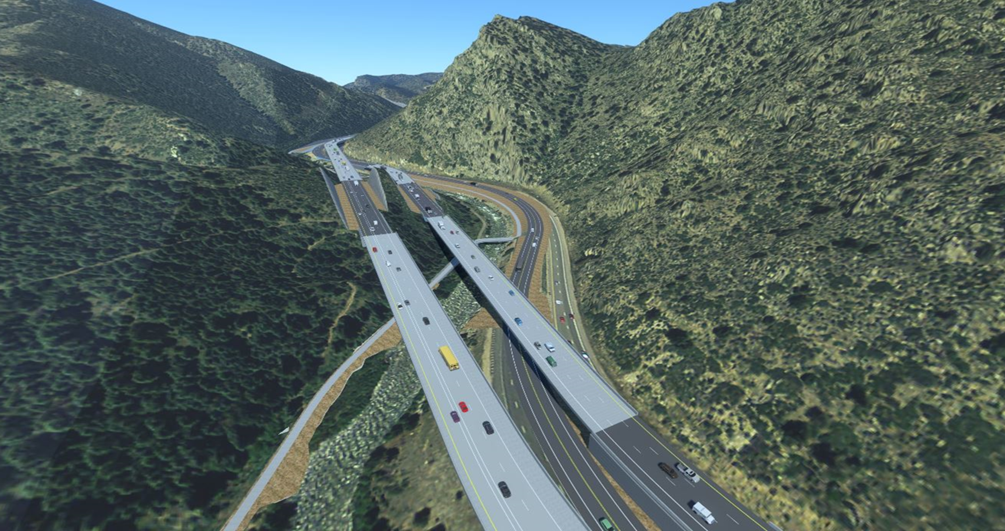 Ai rendered image of new proposed improvements to i70 highway in Colorado.