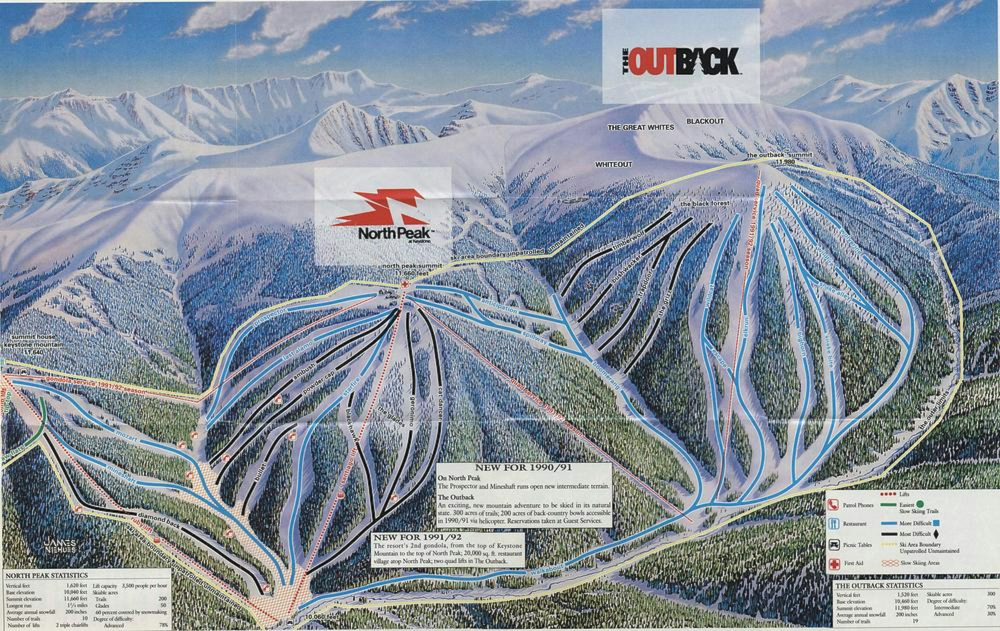 1990 Map of North Peak at Keystone Ski Resort