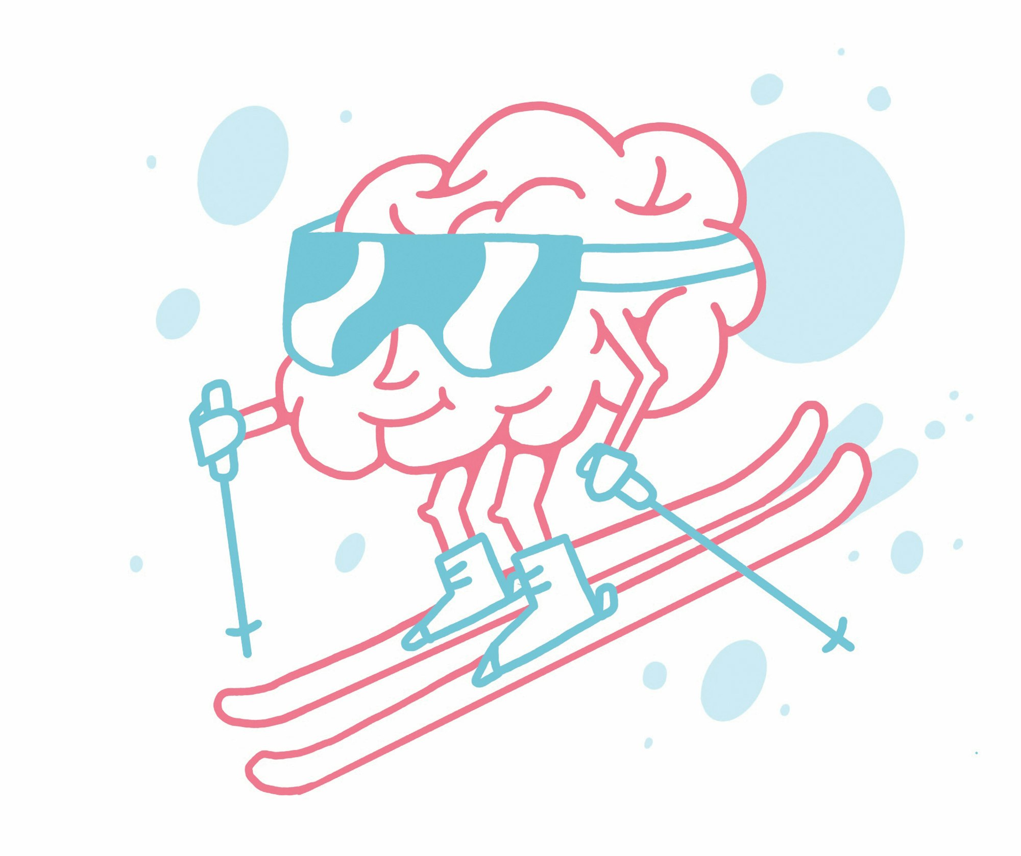Clipart of a brain with sunglasses on skiing