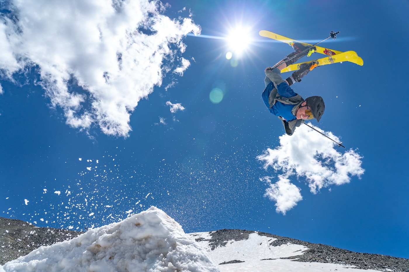 Skier flips off a booter in Fourth of July bowl