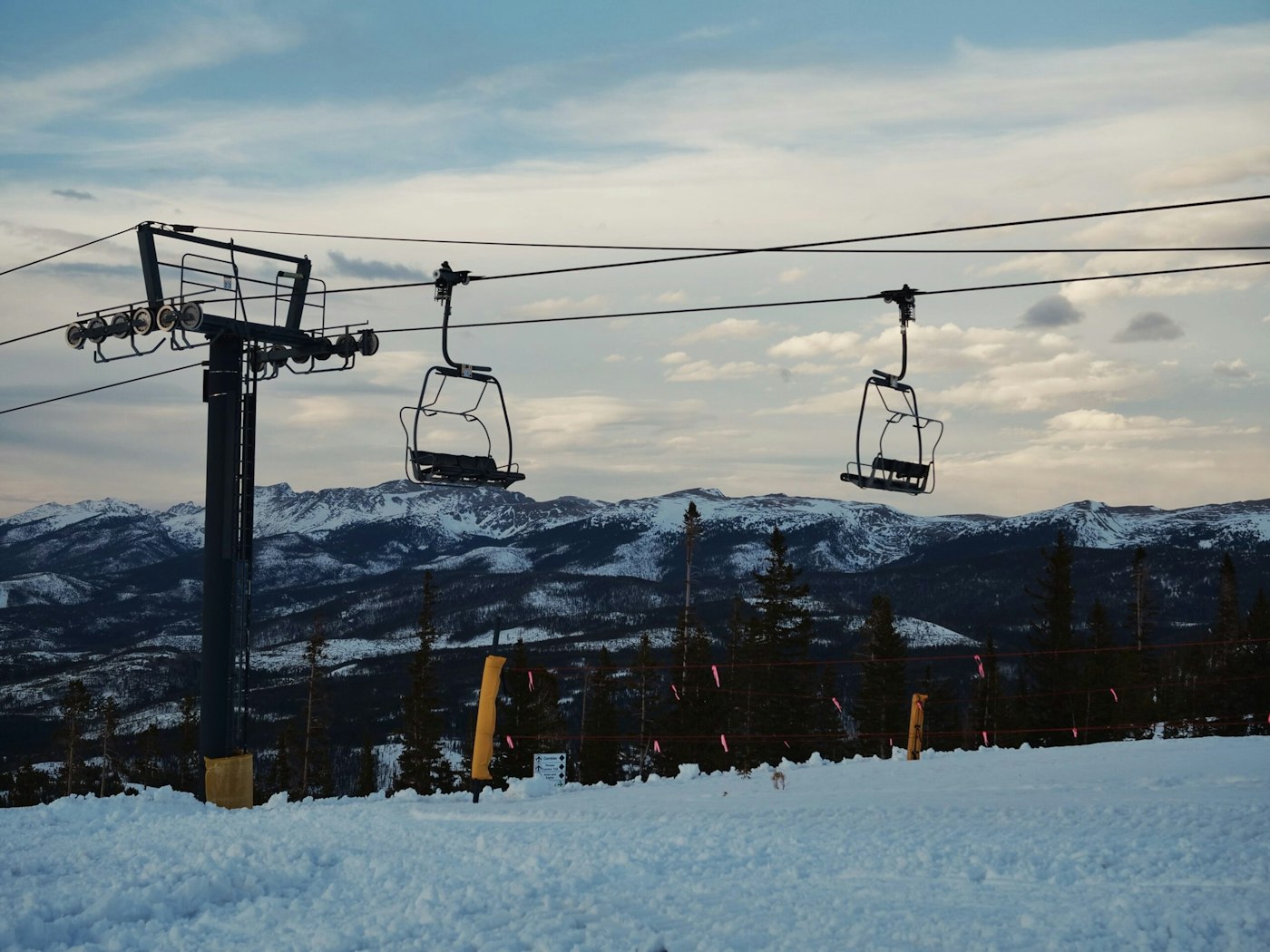 Chairlifts at dusk at Winter Park Resort