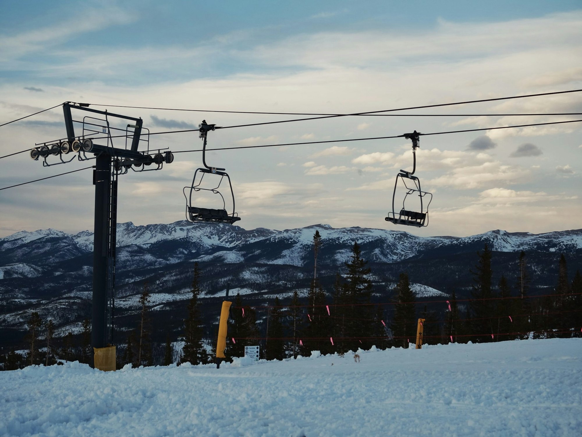 Chairlifts at dusk at Winter Park Resort