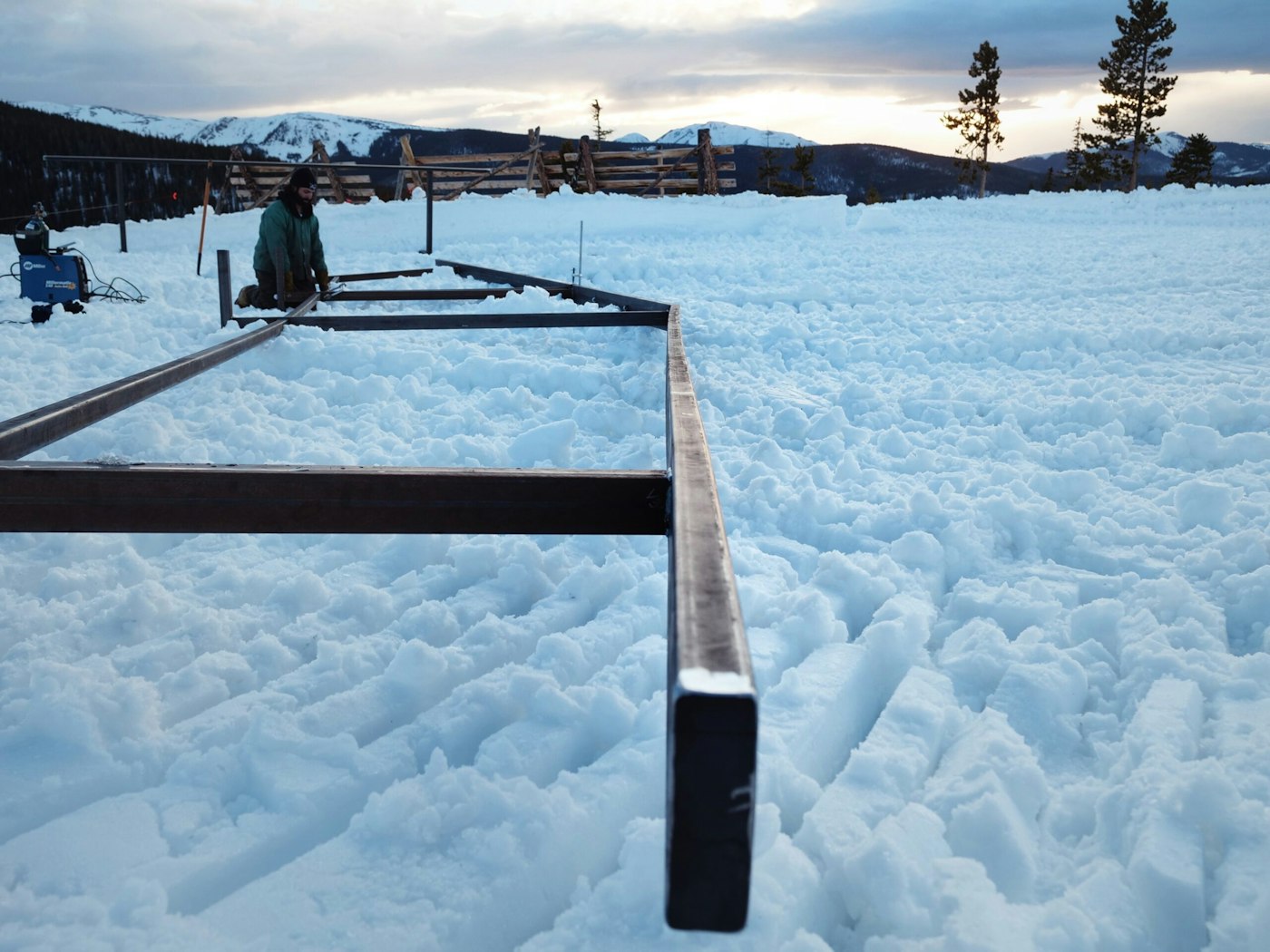 Ski rail lying on its side in the snow at Winter Park Resort