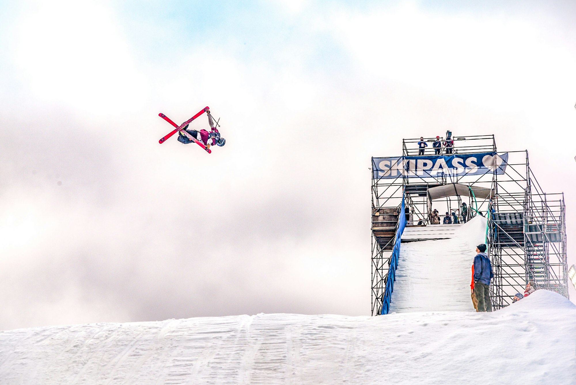 John Brown cork spinning off a jump in the clouds