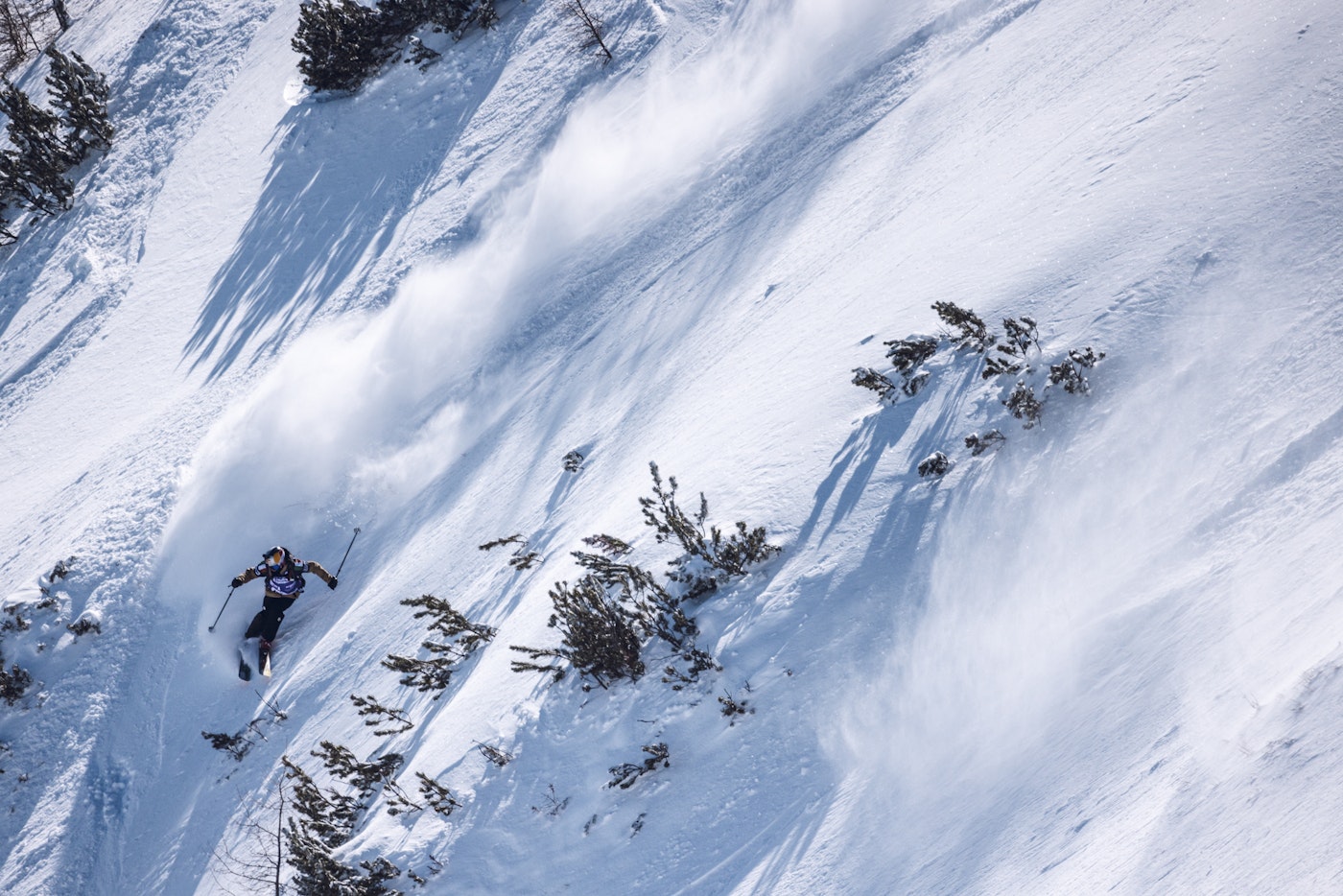 Freeride World Tour skier skiing down a snowy face
