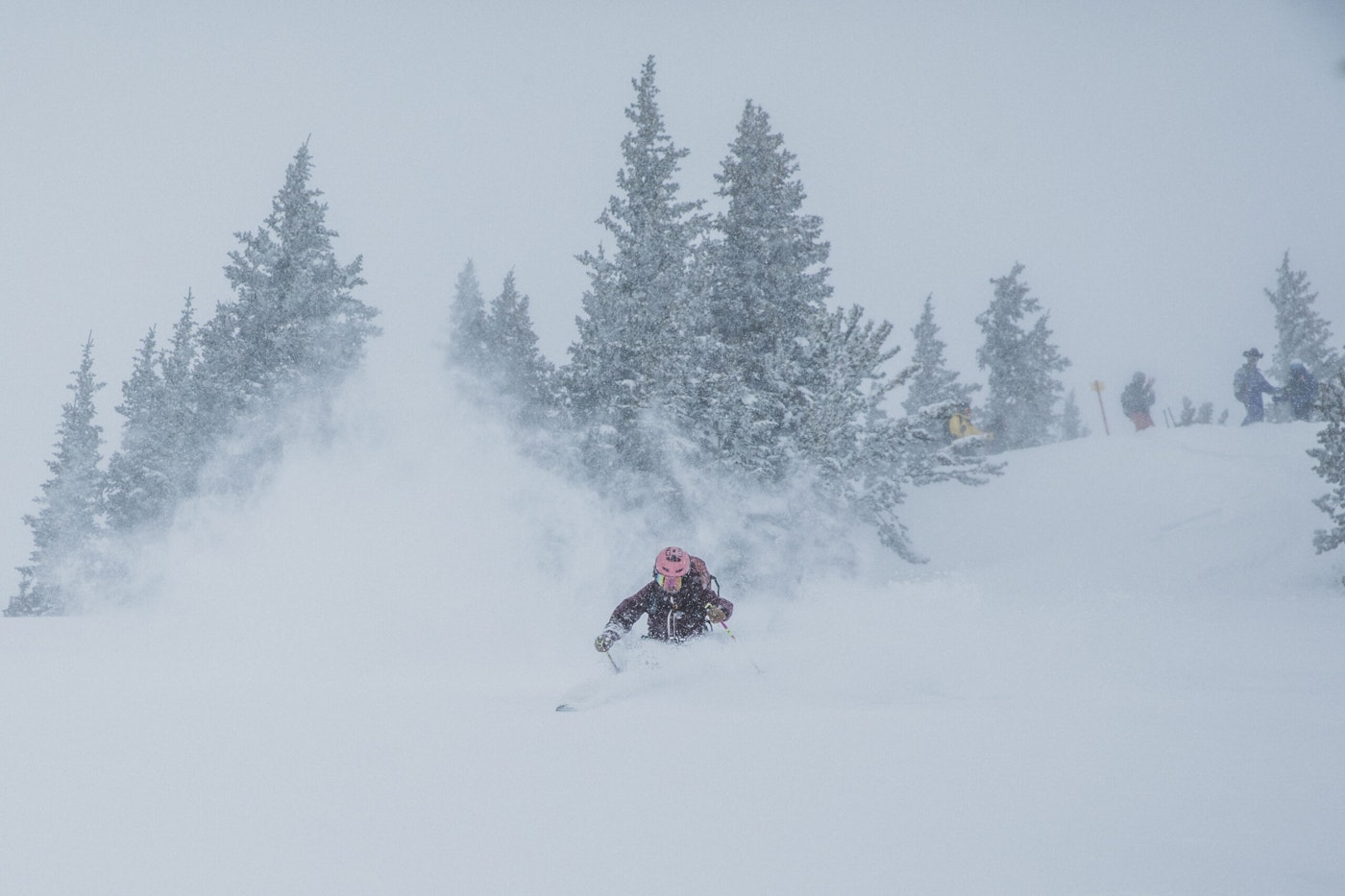 Skier skis in deep powder snow