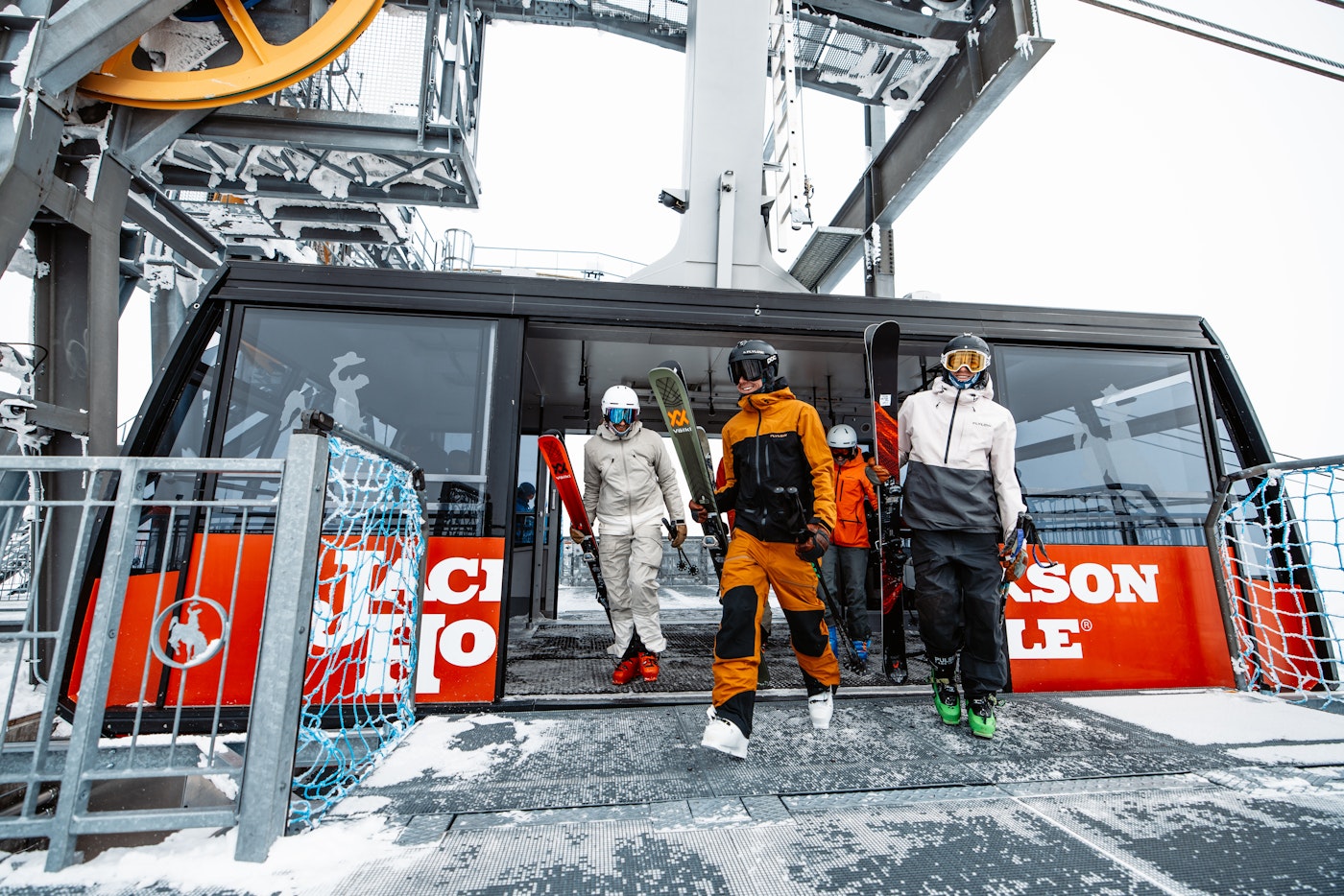 Skiers exiting the Jackson Hole tram