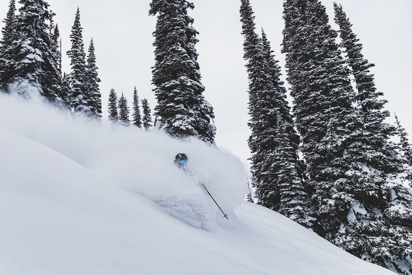 Skier skiing through deep snow