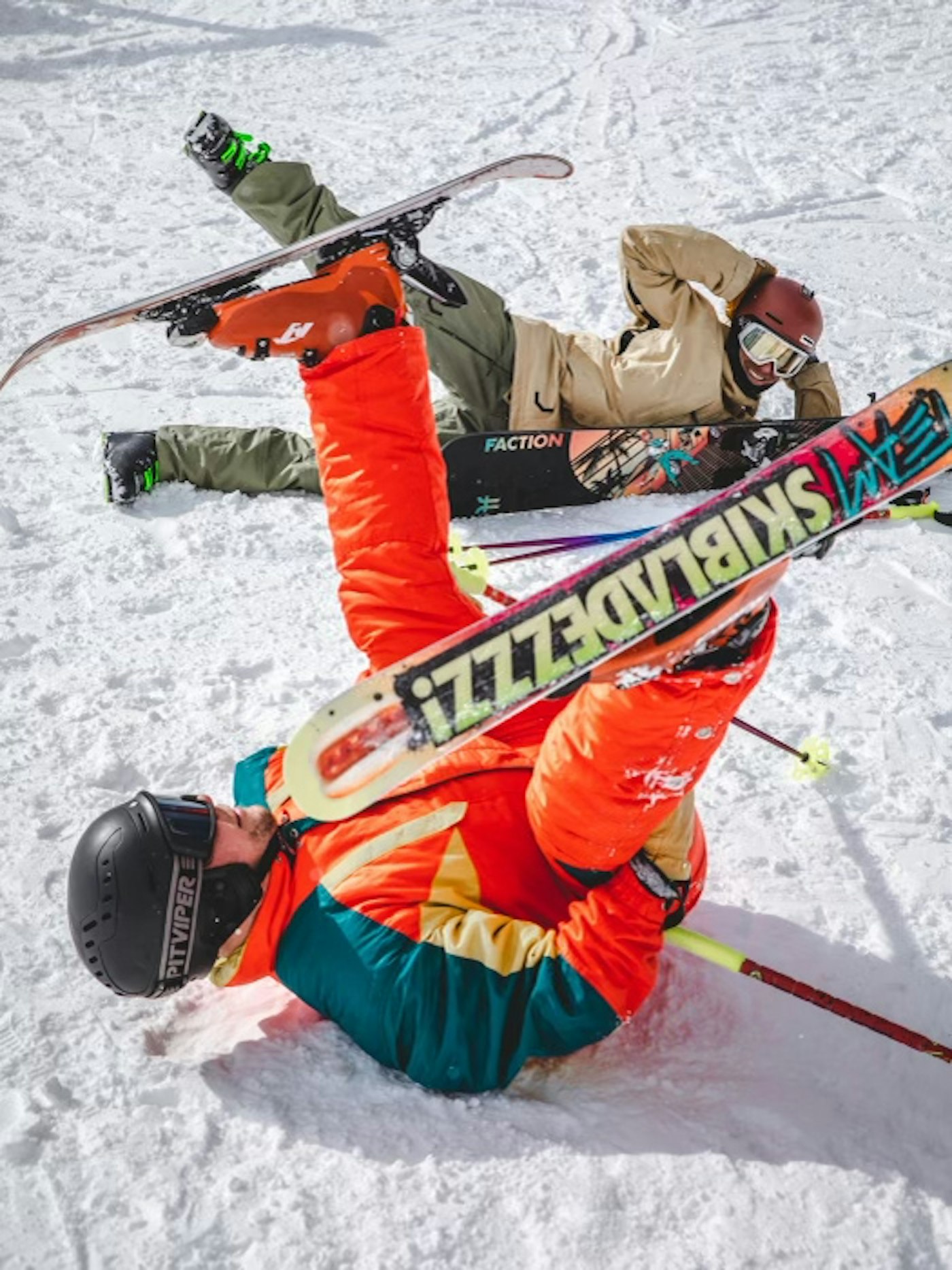 Skiers with ski blades