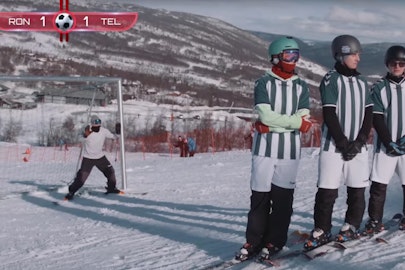 World Cup soccer meets downhill skiing in this crazy video