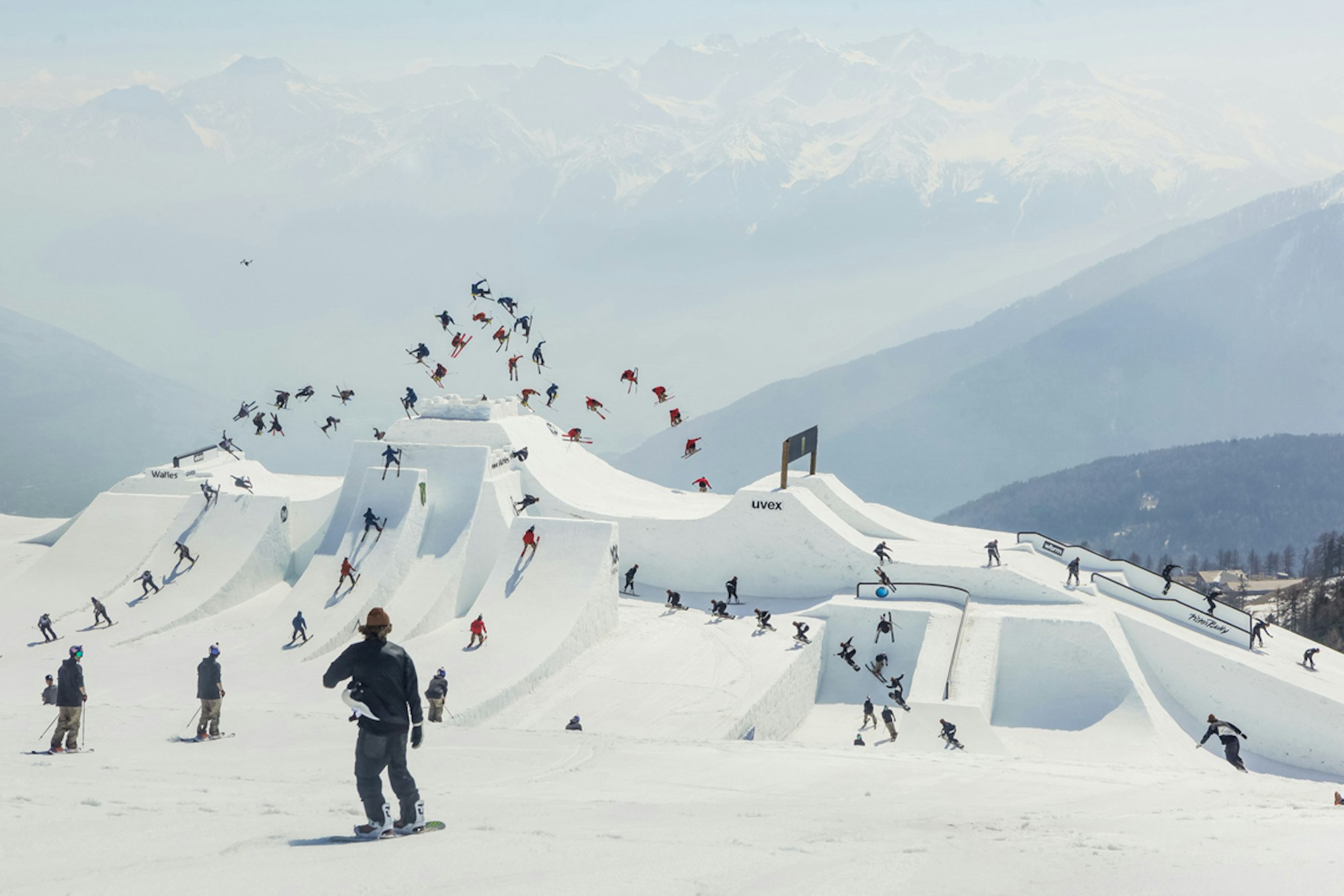Audi Nines builds "SlopeX" racecourse to challenge slopestyle skiers, racers alike