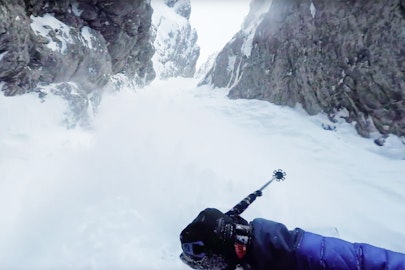 Ballsy French skier squeezes down mega-skinny couloir like a boss