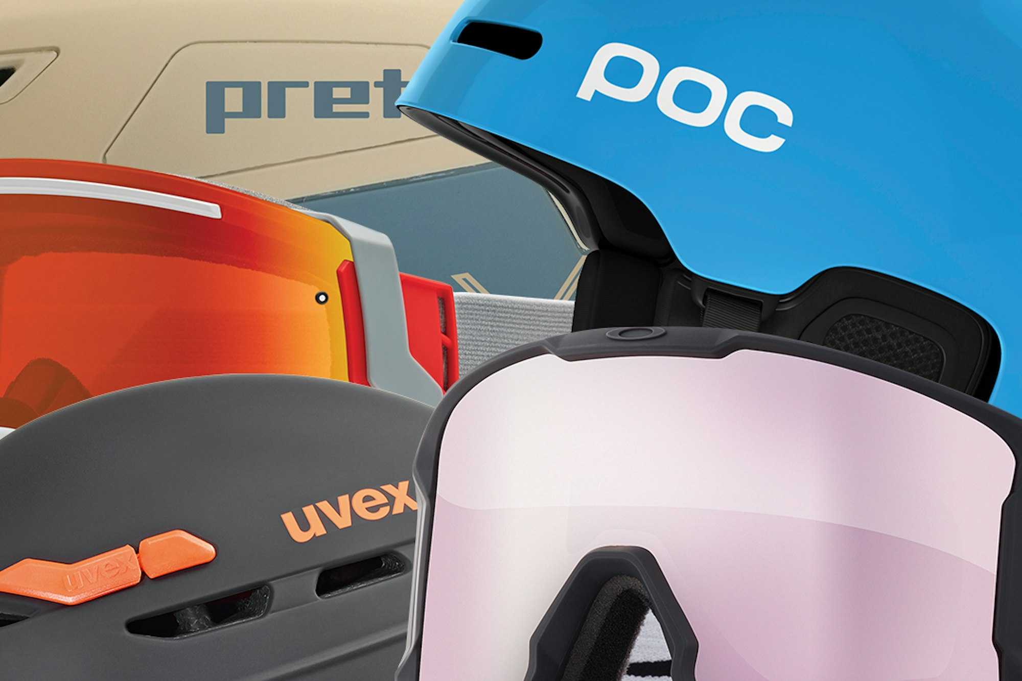 Gear: Four helmets and four goggles for skiing out of bounds