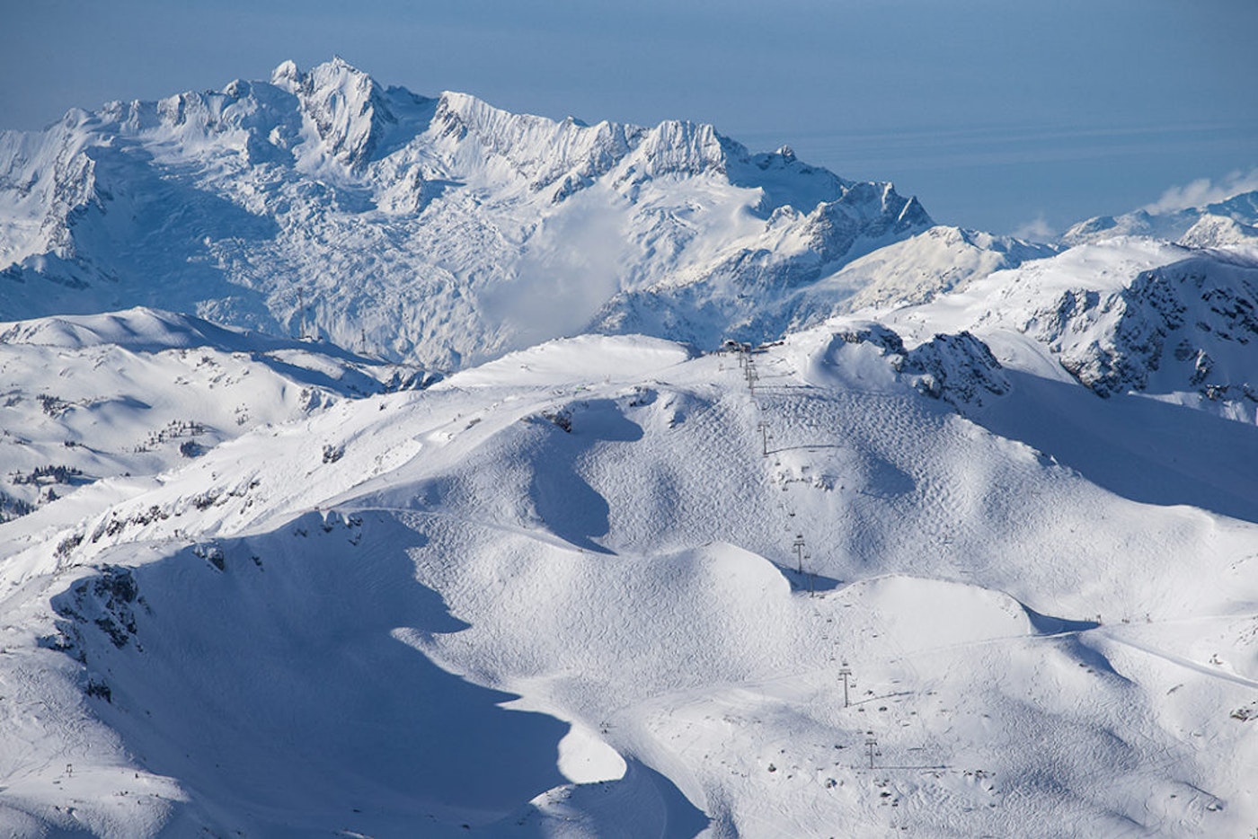 The new Harmony Six Chairlift central in the bowl that gives it it's name with the Tantalus Range in the background