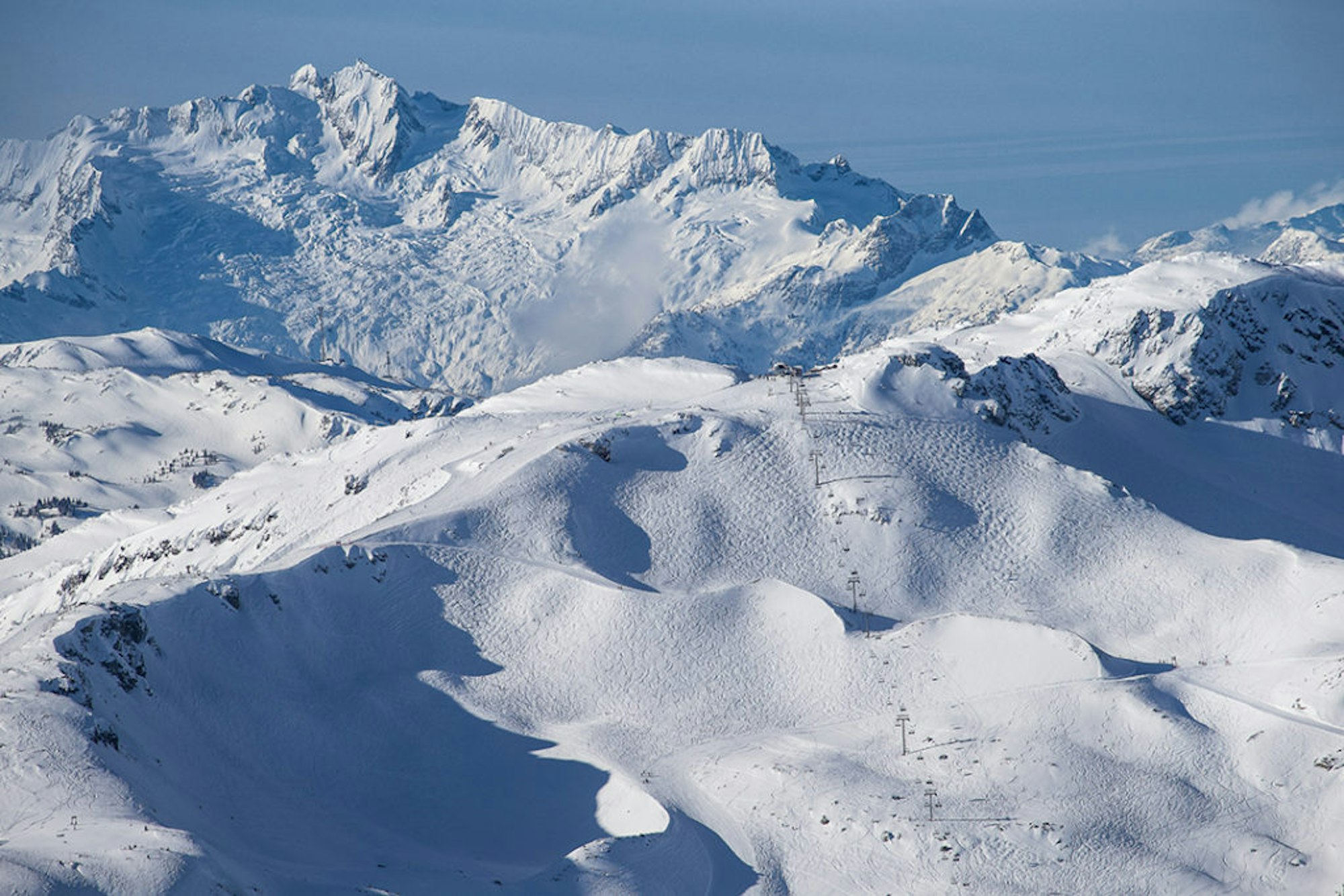 The new Harmony Six Chairlift central in the bowl that gives it it's name with the Tantalus Range in the background