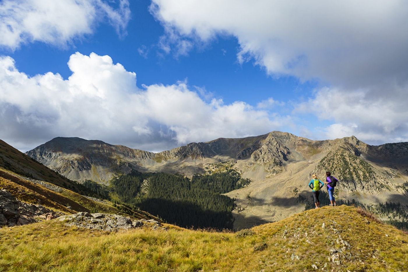 Hiking on Wheeler Peak Trail above Williams Lake, Wheeler Peak Wilderness, Sangre de Cristo Mountains, New Nexico, model released