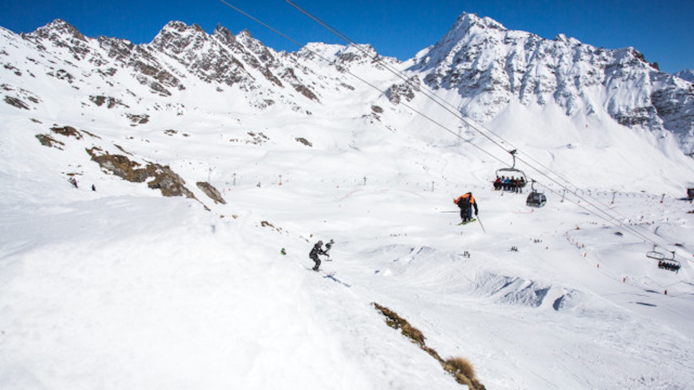 Faction athlete Tom Granier hits a road gap in Verbier