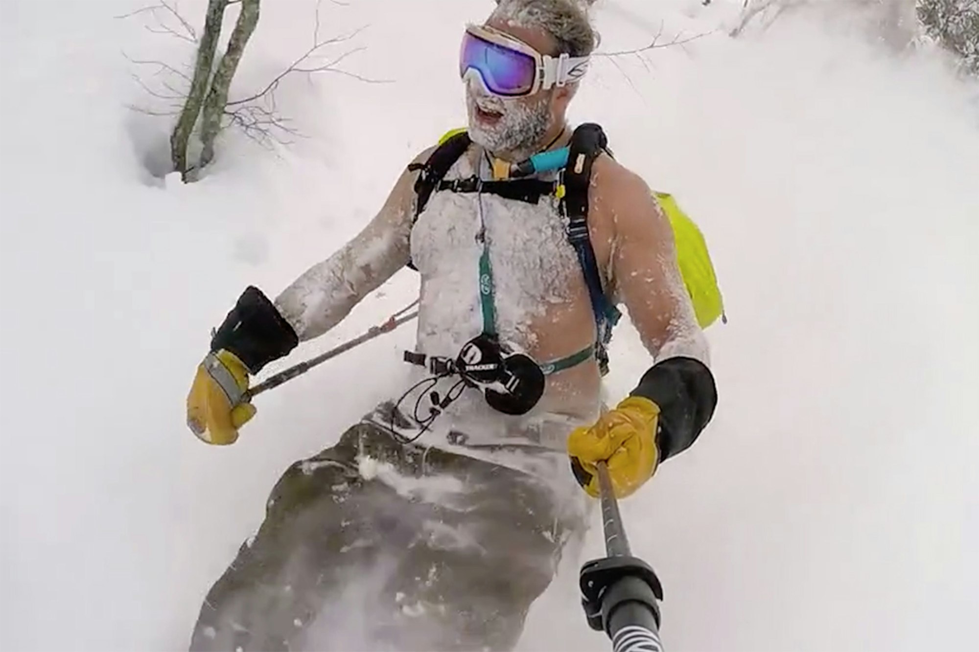 Watch this crazy dude shred Japanese powder… topless
