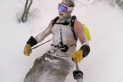 Watch this crazy dude shred Japanese powder… topless