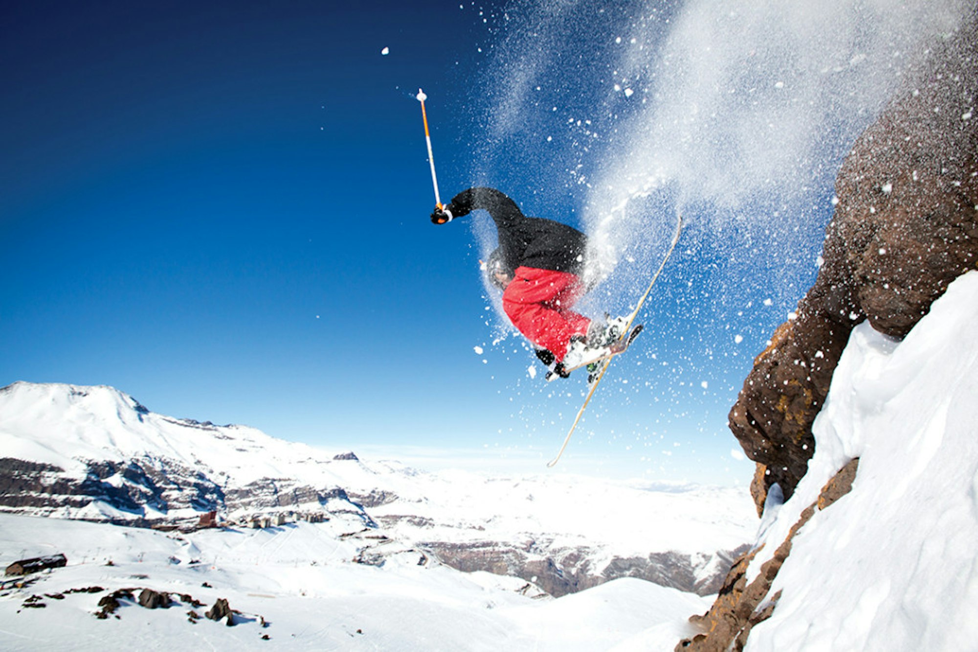 CHILE, Valle Nevado Resort, Scott Dietel ripping fresh powder in the backcountry