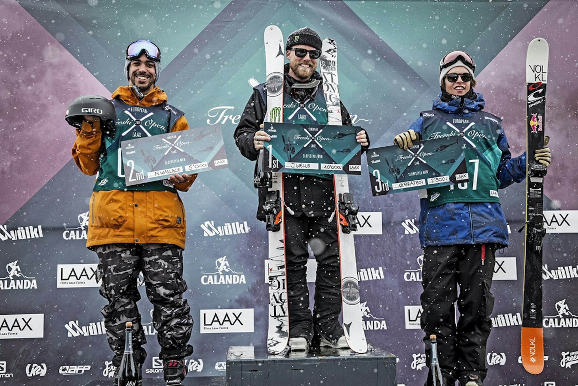 Jossi Wells and Tiril Sjåstad Christiansen top the podium at the 2015 European Freeski Open