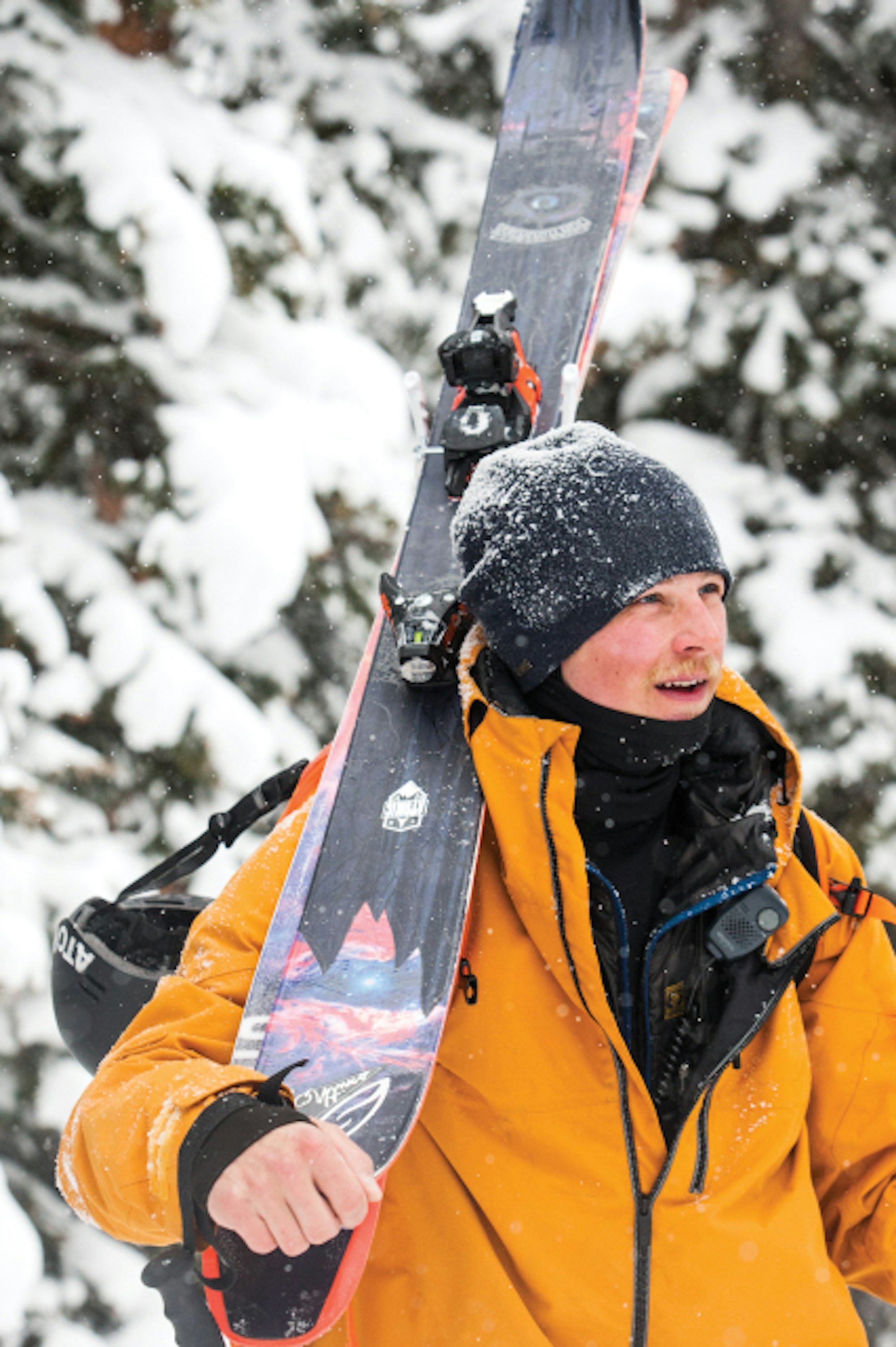 Pro skier Nick McNutt hiking in Jackson Hole, Wyoming