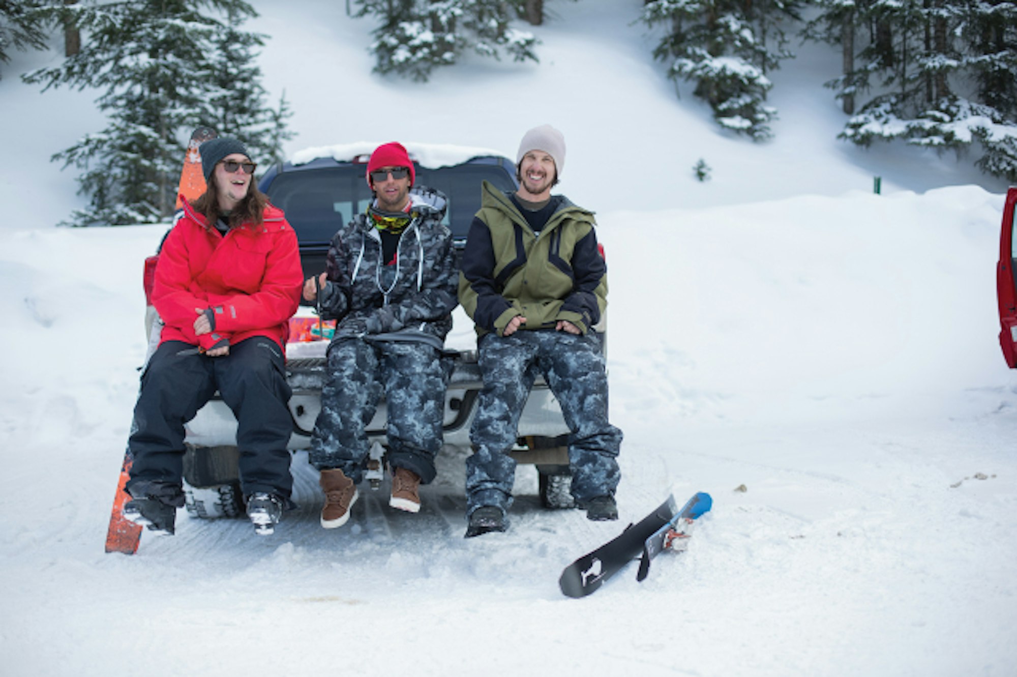 Pro skiers Sean Jordan, Ahmet Dadali and Tanner Rainville