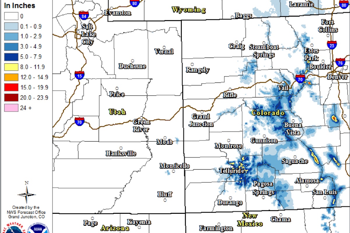 Over 10 inches of snow expected across Colorado high country
