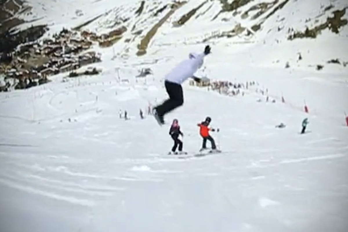 Completely negligent snowboarder takes out two totally innocent skiers