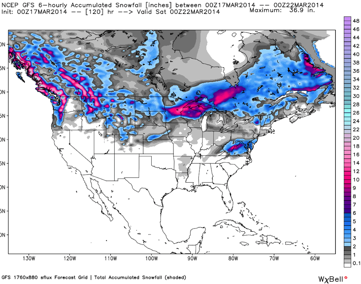 Snow Forecast 3/19 – 3/23: Fresh pow to blanket the PNW, Midwest and Northeast