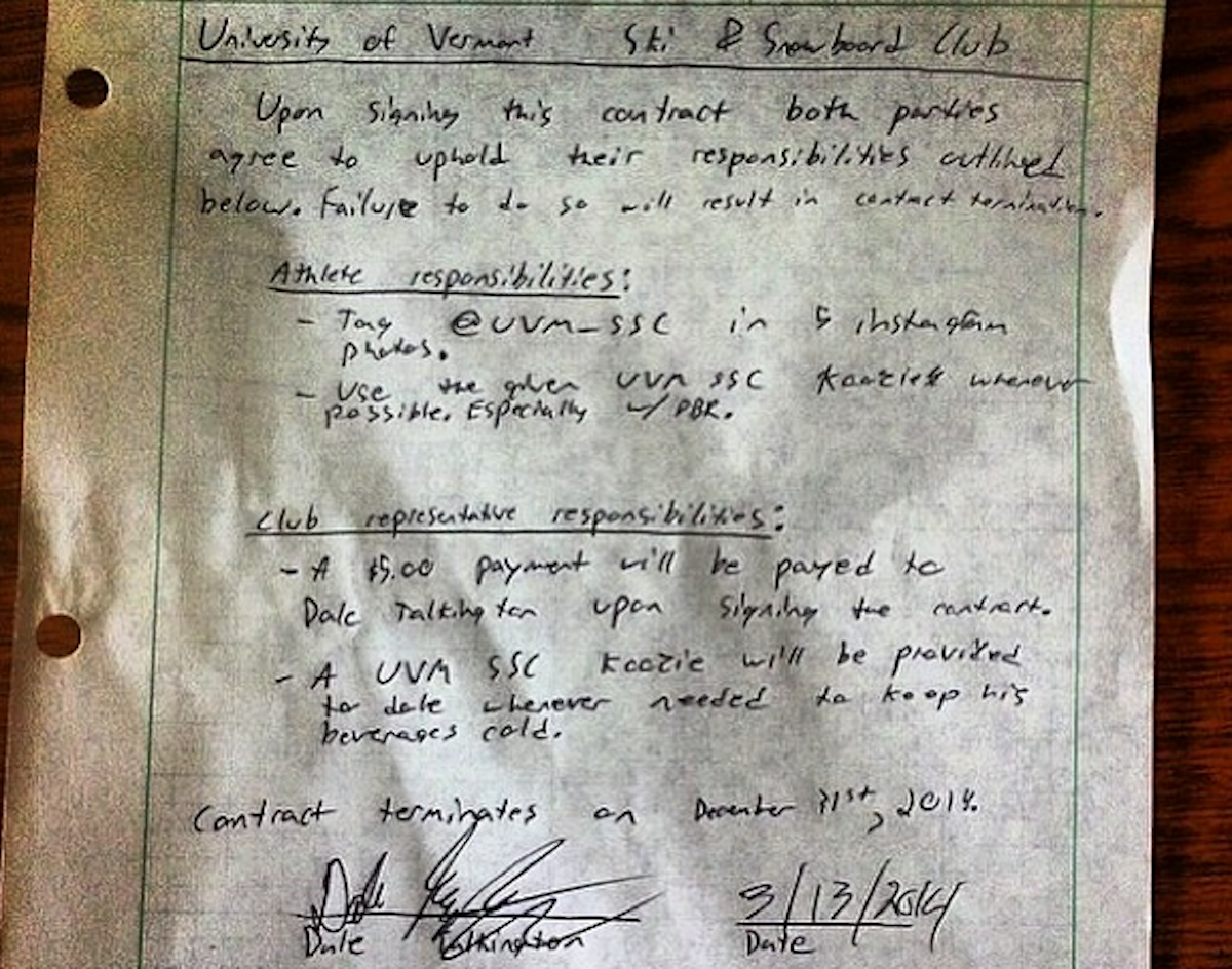 #RTC14 Update: Dale Talkington inks sponsorship deal with UVM Ski and Snowboard Club