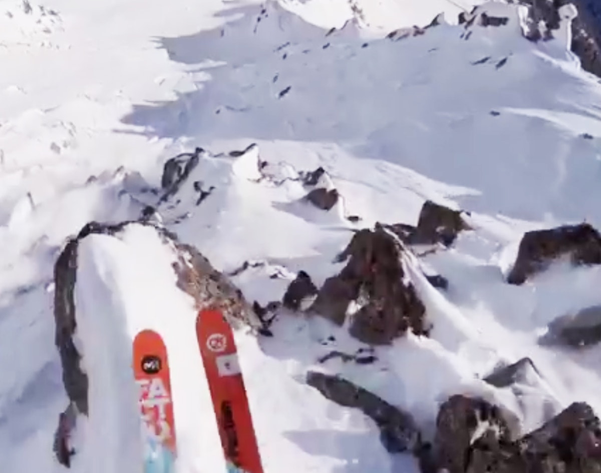 Watch Mickael Bimboes huck über gnarly cliff from FWT at Chamonix-Mont Blanc