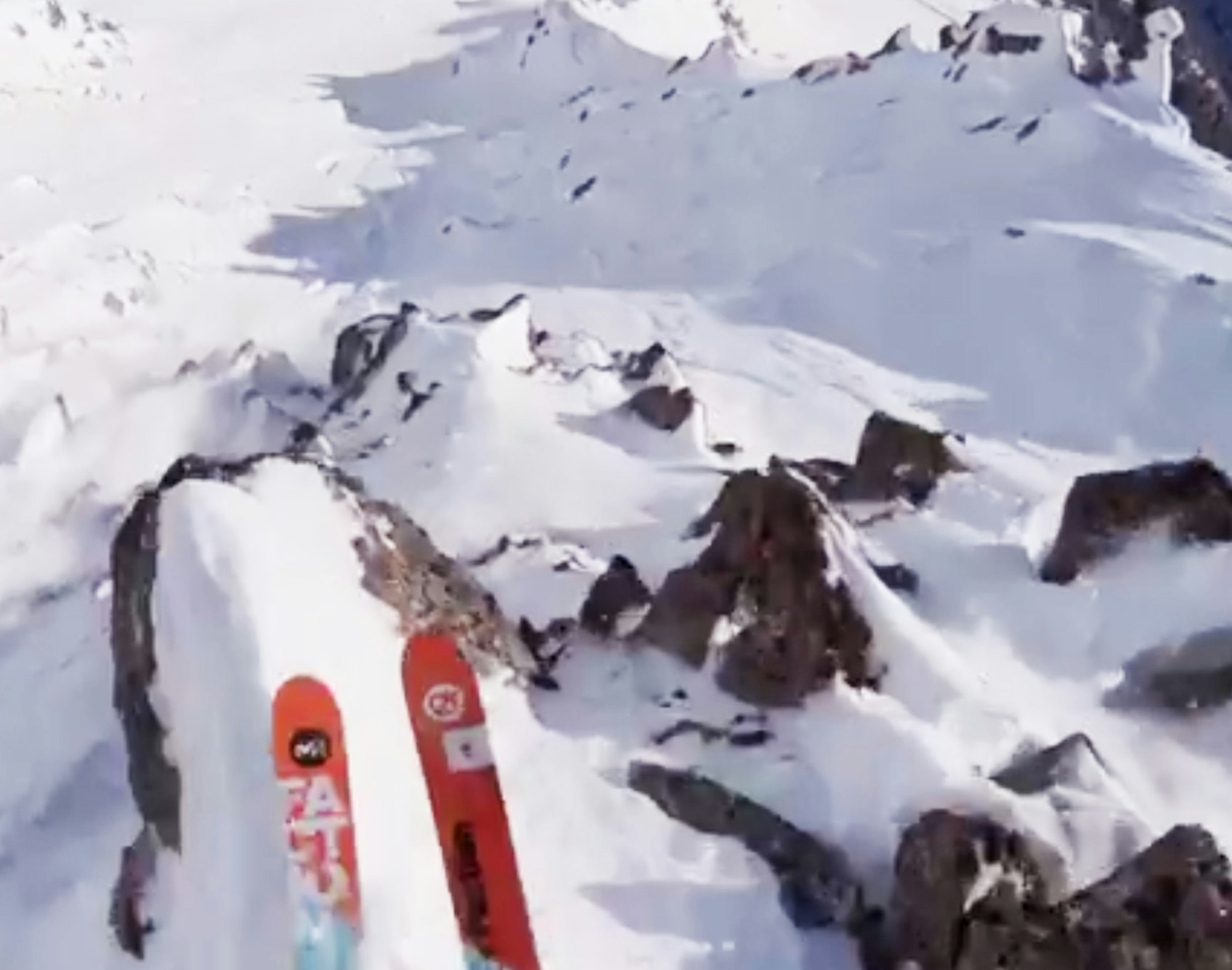 Watch Mickael Bimboes huck über gnarly cliff from FWT at Chamonix-Mont Blanc