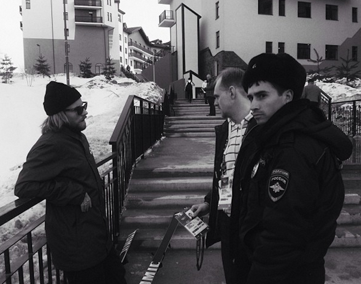 [Photo] Jossi, Beau-James Wells get busted by the cops skiing urban in Sochi, Russia