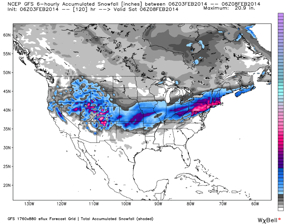 Snow Forecast 2/5 – 2/8: Big snow totals expected for the Rockies, Northeast
