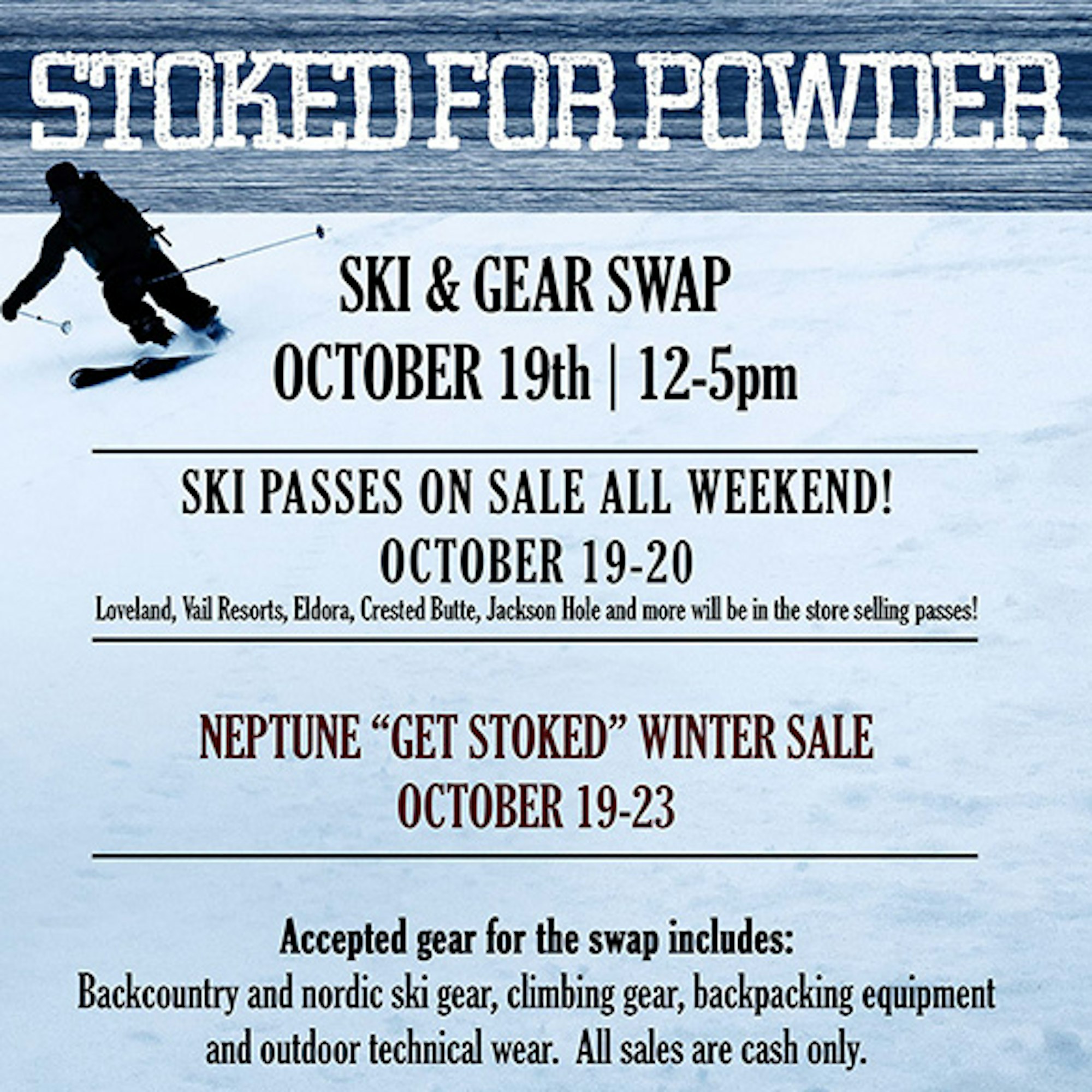 Neptune Mountaineering to host annual ski swap on October 19