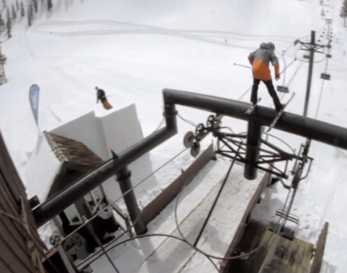 Don't fall here: Nike team jibs a chairlift at Ski Bowl