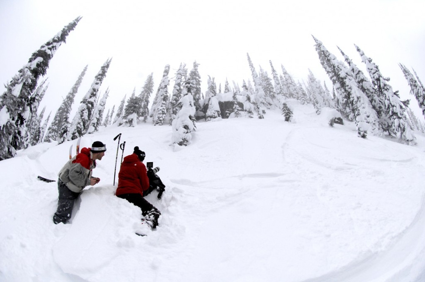 Krant and Flemming set up below a cliff band.