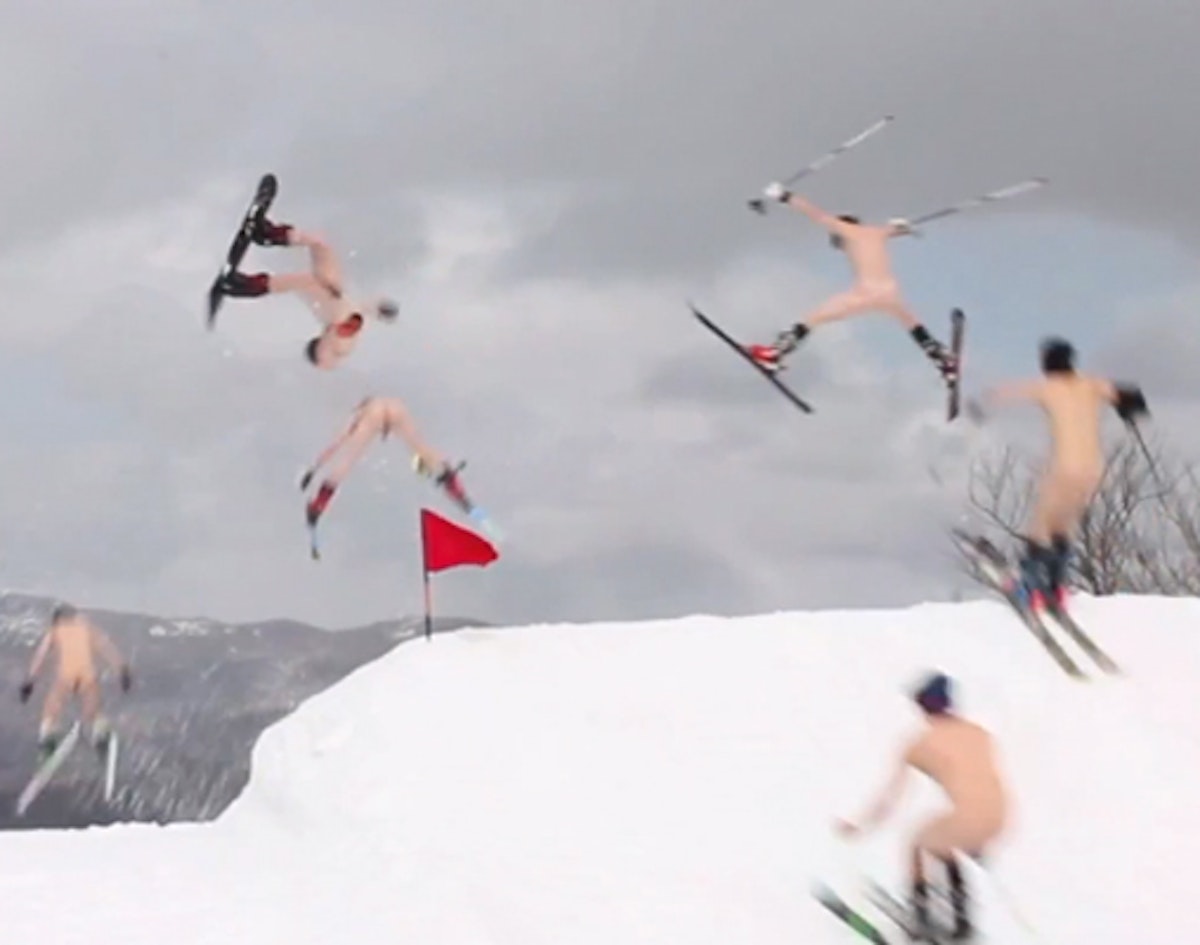 Naked skiers perform second annual Shane McConkey tribute at Sunday River