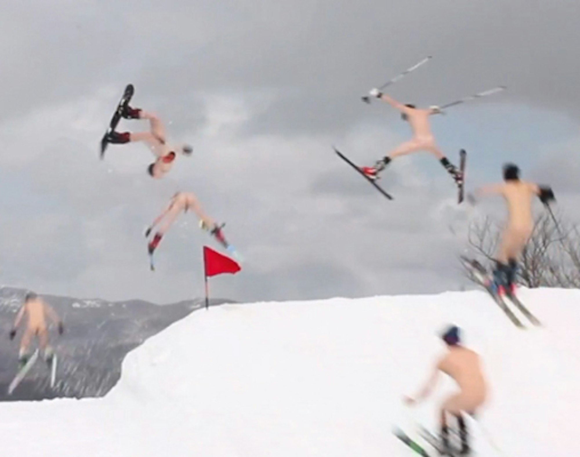 Naked skiers perform second annual Shane McConkey tribute at Sunday River