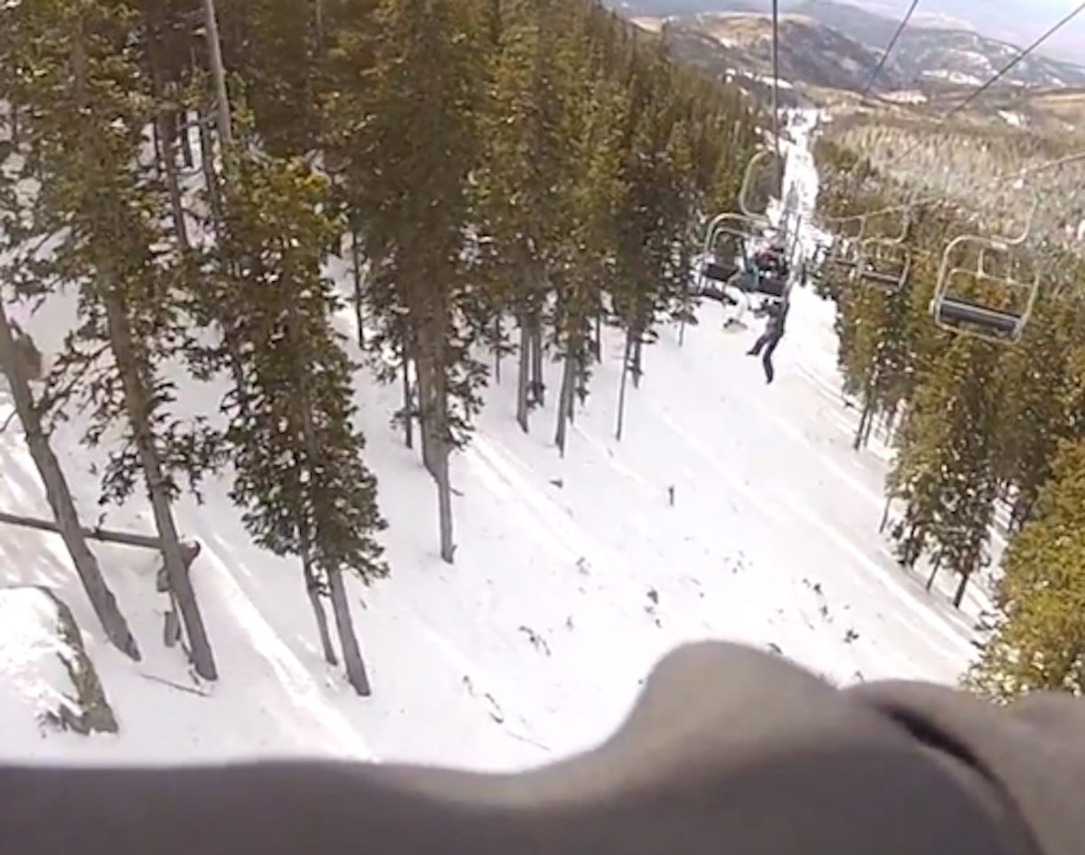 Guy hangs from chairlift, falls from 45 feet in the air [Graphic]