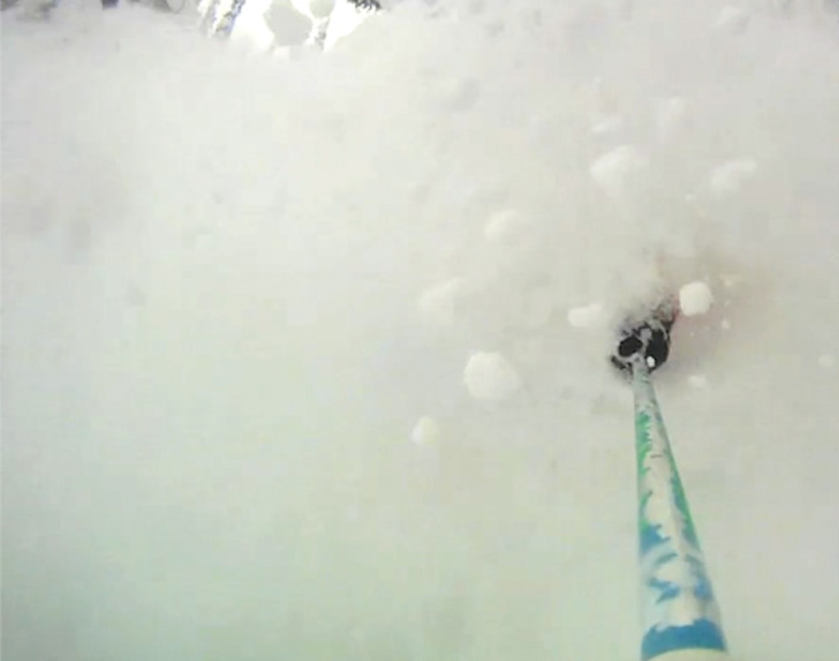 Dylan Siggers enjoys a little "pillow smash" in Revelstoke, with CMH heli