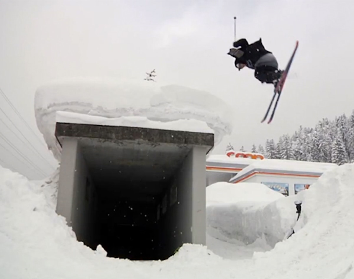 Phil Casabon and JP Auclair jib the streets of Laax, Switzerland