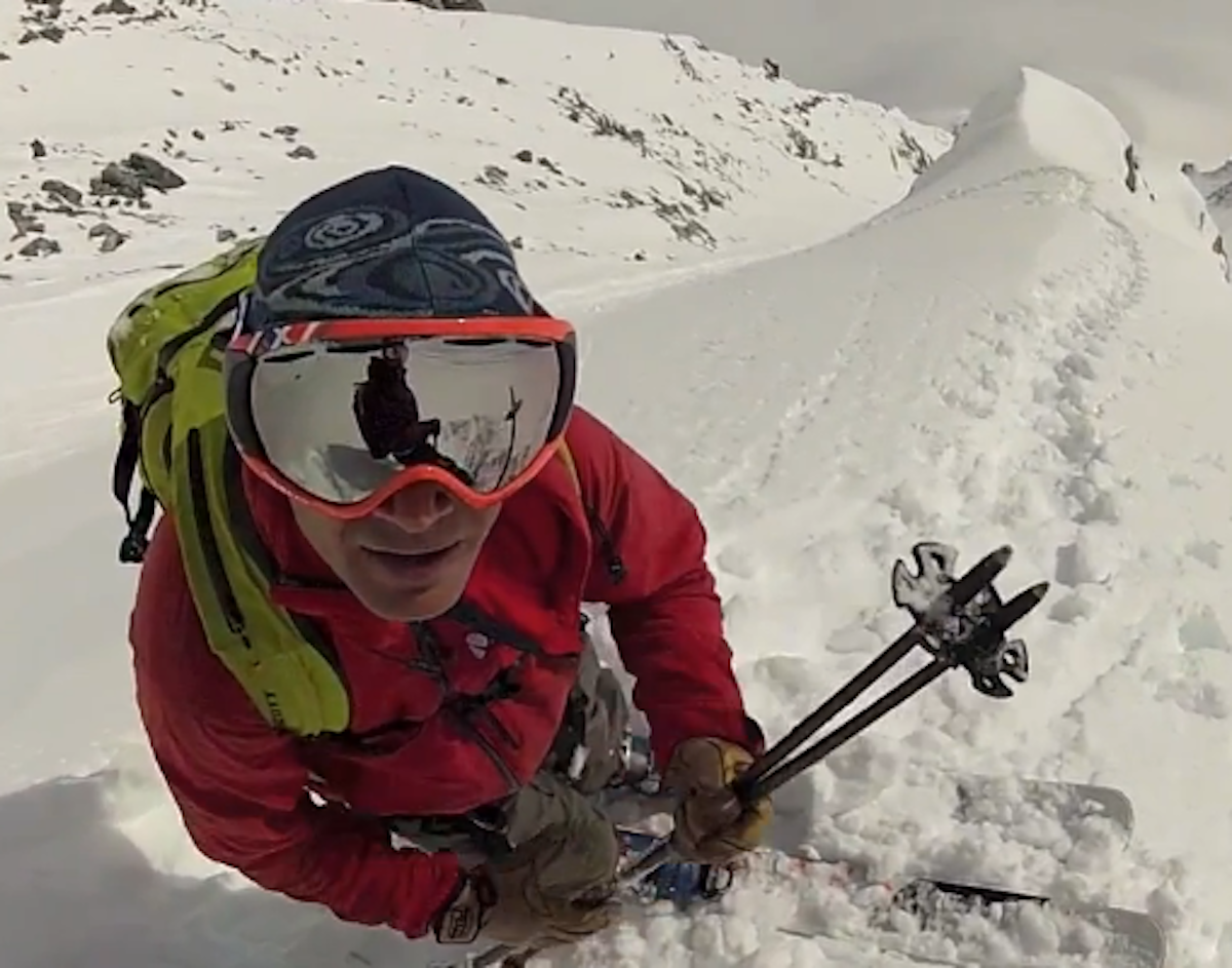 Skiing the north east couloir of Les Courtes, Chamonix
