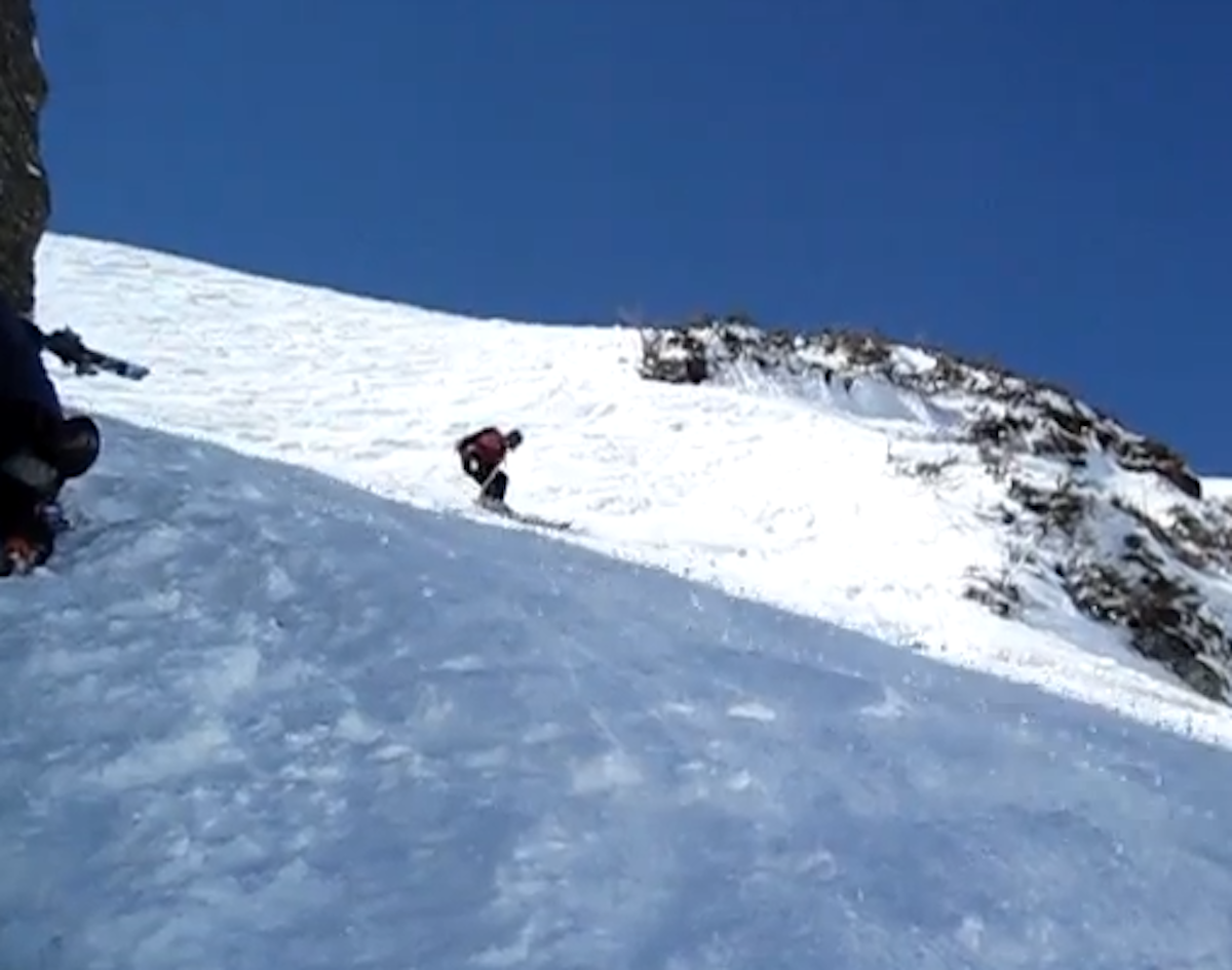 "Oh my god!" Skier takes big tumble on Tuckerman Ravine