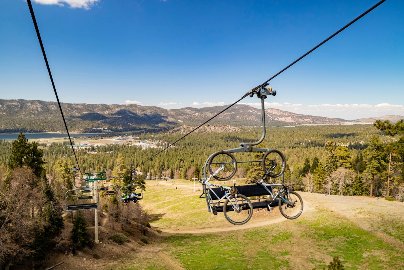 Chairlift with mountain bikes at Big Bear Lake, California