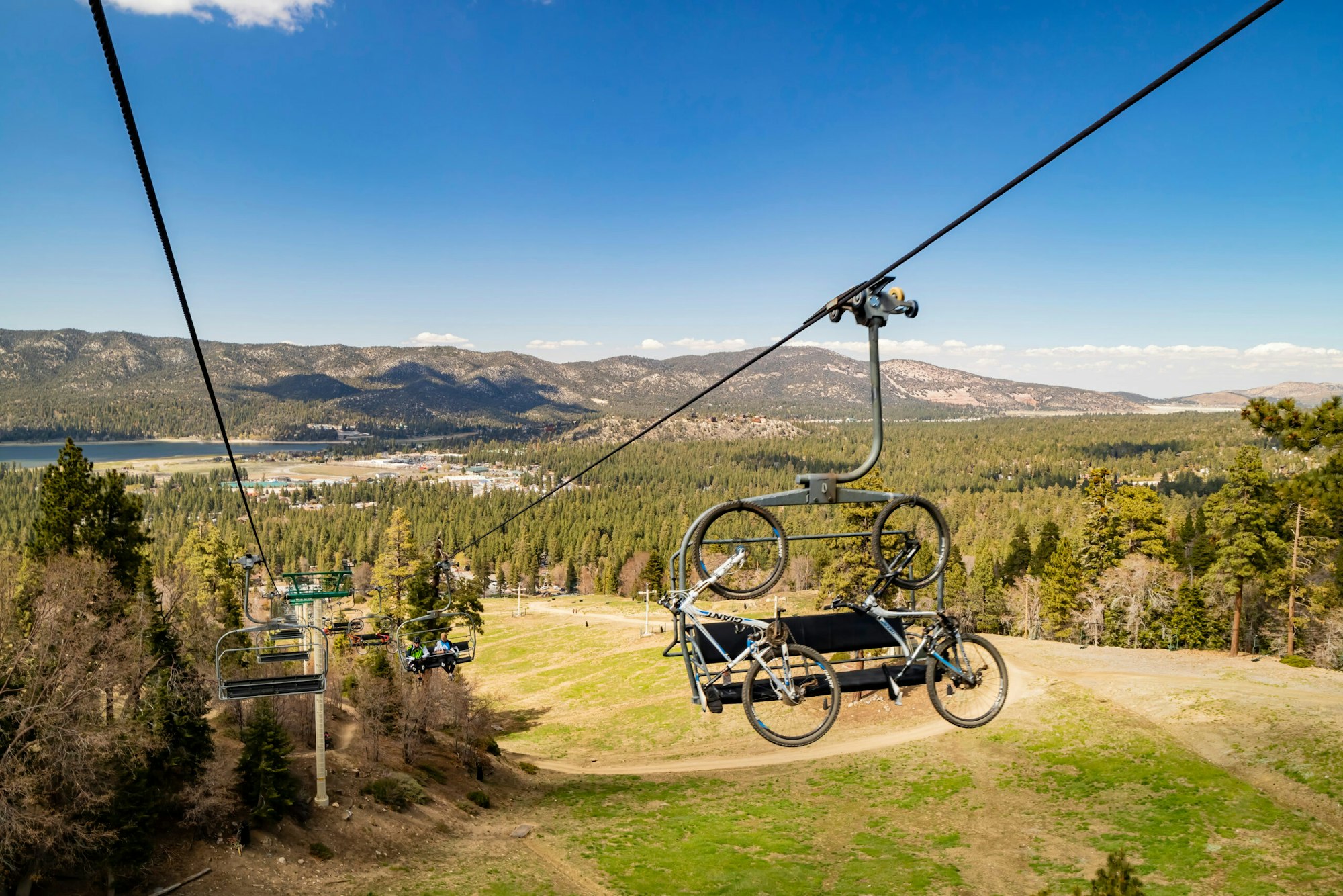 Chairlift with mountain bikes at Big Bear Lake, California